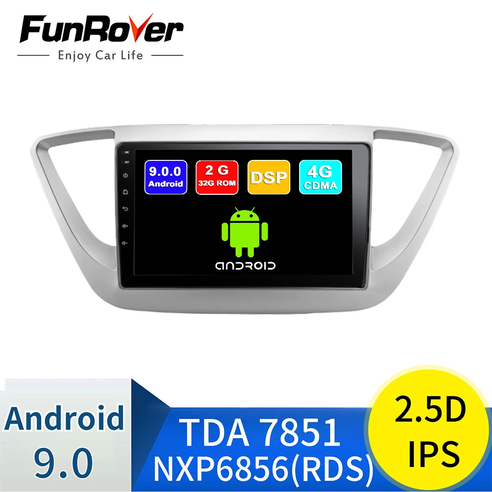 FUNROVER " android 9,0 Автомобиль Радио мультимедийный плеер gps для Hyundai Solaris Verna Accent dvd навигации стерео DSP