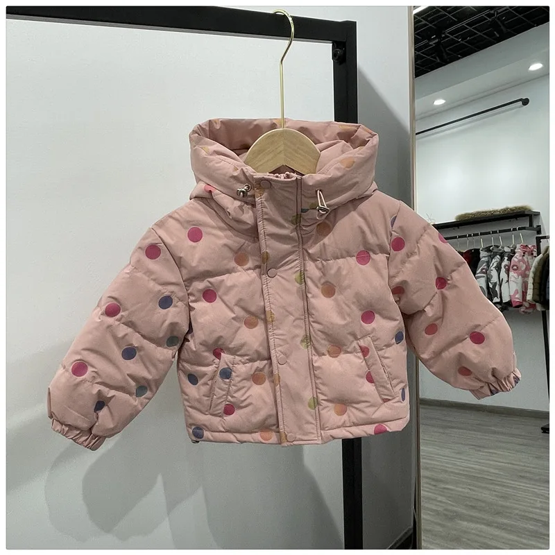 

Russia Winter -30℃ Girls Down Jacket 90% White Duck Fur Baby Clothes New Polka Dot Thickened Korean Style Hooded Coat Kids