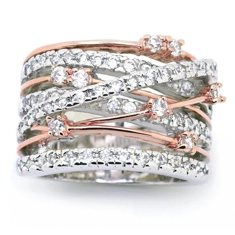 

Milan Girl Gold and Silver Two-tone Ring Inlaid Zircon Wedding Bridal Flower Bow Ring Fashion Temperament Jewellery Best Gift