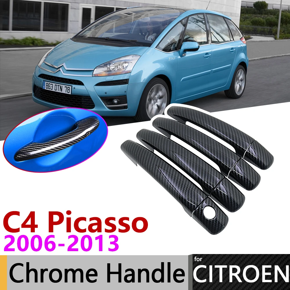 Черная накладка на дверную ручку из углеродного волокна для Citroen Grand C4 Picasso 2006 ~ 2013