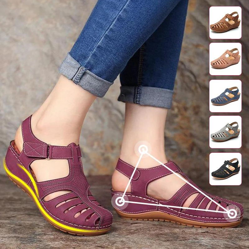 Summer Women Sandals Hollow Out Wedges Platform Heels Buckle Casual Sandalias Retro Rome Hook Loop Embroidery Sewing Cool Shoes