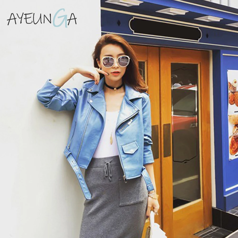 Женская короткая байкерская куртка из искусственной кожи черная мотоциклетная