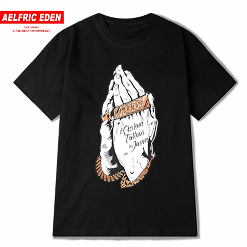 Мужская хлопковая футболка aelfrec Eden черная Повседневная с коротким рукавом и