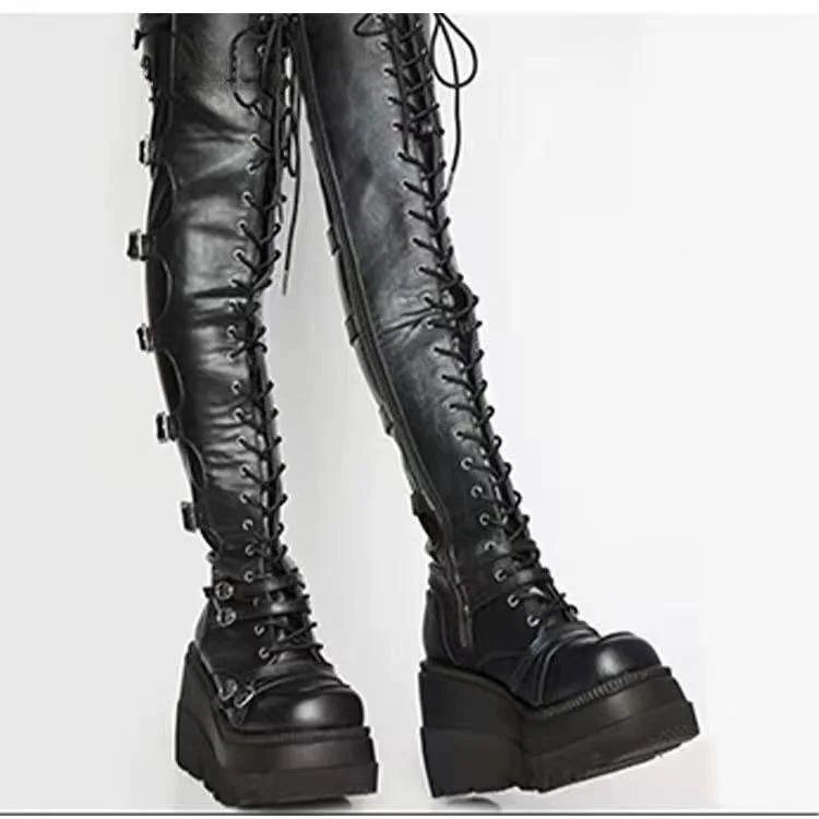 

Large Knee Boots 2021 winter new round toe slope heel boots women's new Knight boots