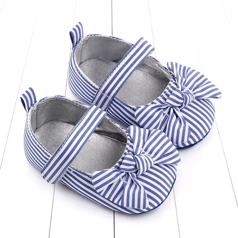 

Baby Girls Anti-Slip Casual Walking Shoes Striped Bowknot Cloth Soft Soled First Walkers Summer Spring Autumn Toddler Shoes