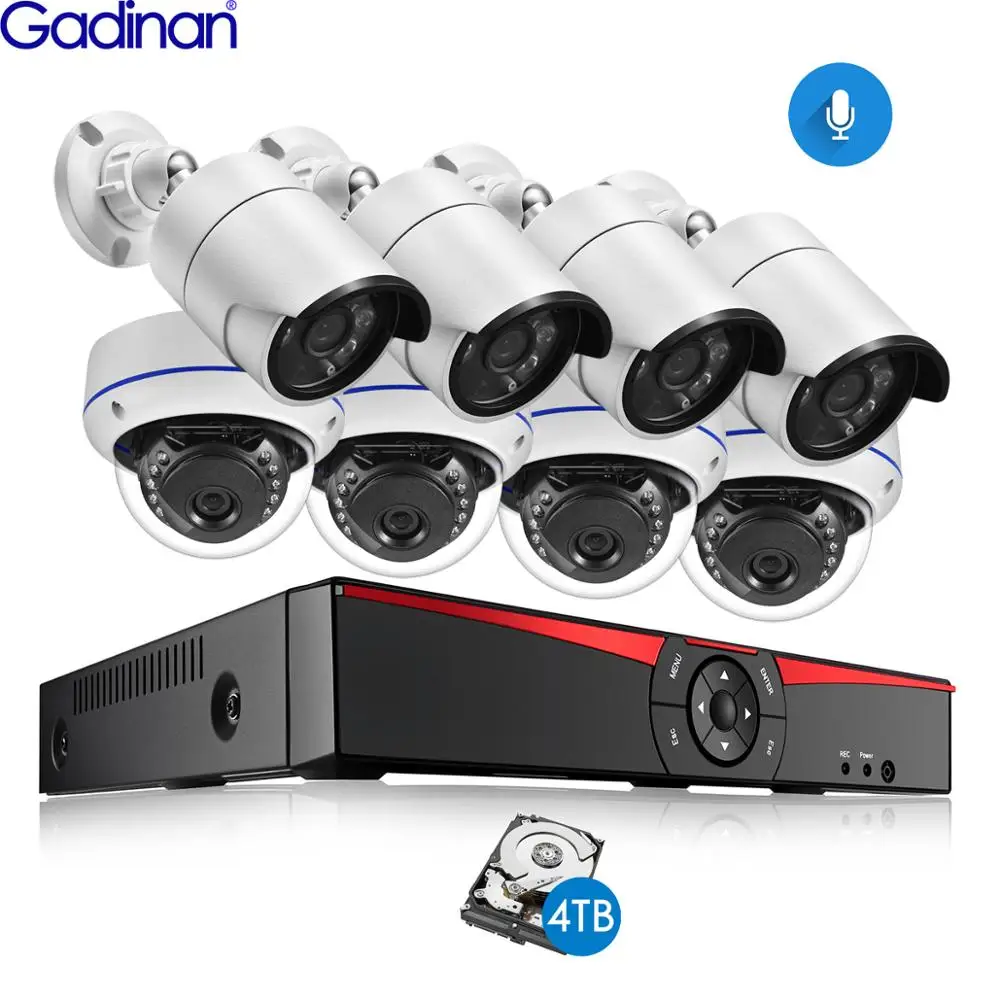 Система видеонаблюдения Gadinan H.265 + 8 каналов 3 Мп POE NVR P2P комплект аудиосистемы