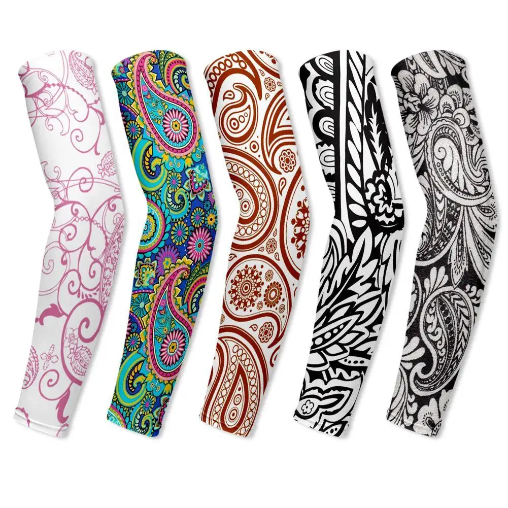 

2pcs UV Protection Arm Warmers Paisley Print Summer Ice Silk Arm Sleeves Women Men Armwarmer Long Fingerless Gloves Arm Sleeves