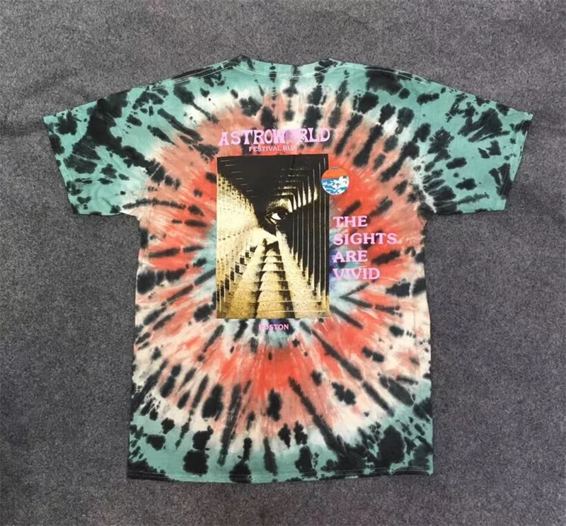 

Astroworld Travis Scott Festival Run Tie Dye Tee T shirt Men Women 1:1 Best quality Tie dyeing Astroworld t-shirts