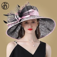 fs pink wide brim hats kentucky derby hat for women elegant church purpe hats big feather fedora ladies wedding tea party fedora