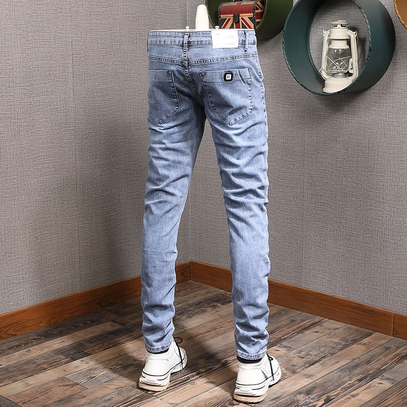 Newly Designer Fashion Men Jeans Retro Light Blue Slim Fit Elastic Casual Denim Pencil Pants Korean Style Youth Street Jeans Men