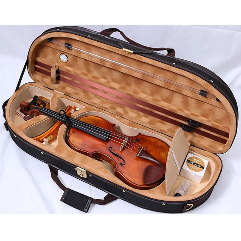 Футляр для скрипки Fastshipping 4/4 3/4 1/2 1/4 в клетку из пеноматериала с дугами и гигрометром, в комплекте аксессуары.