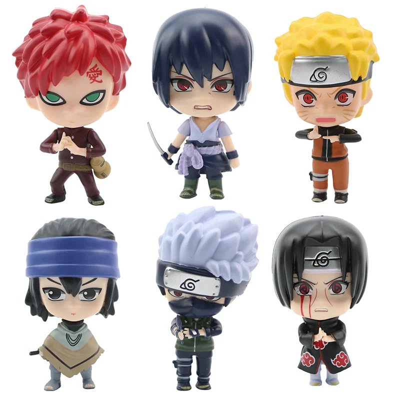

Аниме фигурки Наруто 6 шт./компл. гасяпон, Uchiha Itachi Sasuk Kawaii, модели кукол, украшения, коллекция, рождественские детские игрушки
