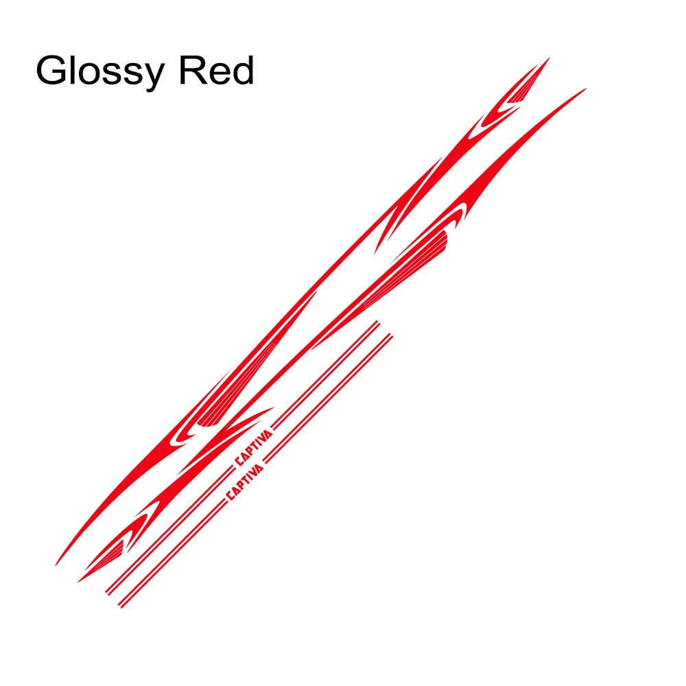 Glossy Red 2 шт. для Chevrolet Captiva Автомобильная длинная Боковая дверь стикер DIY виниловая пленка авто Спорт Стайлинг наклейки автомобильные принадлежности для тюнинга - Название цвета: Glossy Red