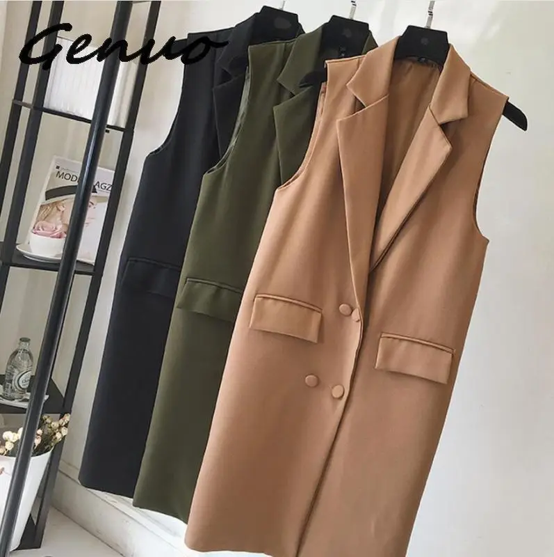 Женский Длинный жилет Genuo черный элегантный кардиган без рукавов жакет-жилет для