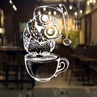 large owl coffee cafe wall sticker kitchen cake coffee cafe tea shop animal wall decal vinyl home decor