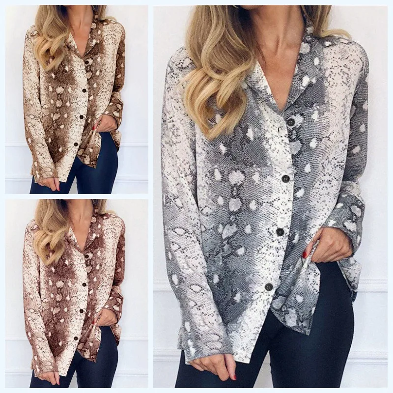 Принт змеиная кожа блузка новинка из кусков 2020 рукав женская шифоновая с принтом