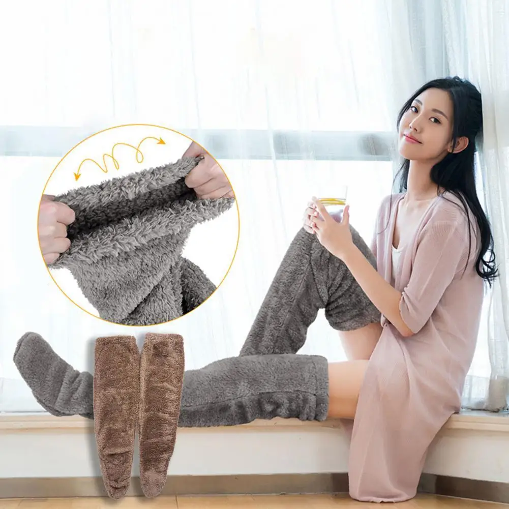 

HOT SALESï¼ï¼ï¼1 Pair Over Knee Sleeping Socks Warm Slipper Stockings Polyester Plush Long Socks for Daily Life