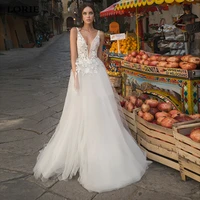 lorie boho a line lace wedding dresses 2019 sexy v neck appliqued bride dresses sexy backless wedding gowns vestidos de novia