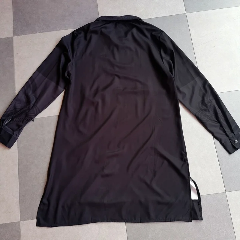 Black Shirt Men African Style Slim Fit Long Robe Male Clothing 2022 Spring Summer Ethnic Dashiki Men's Long Shirt Plus Size 3XL