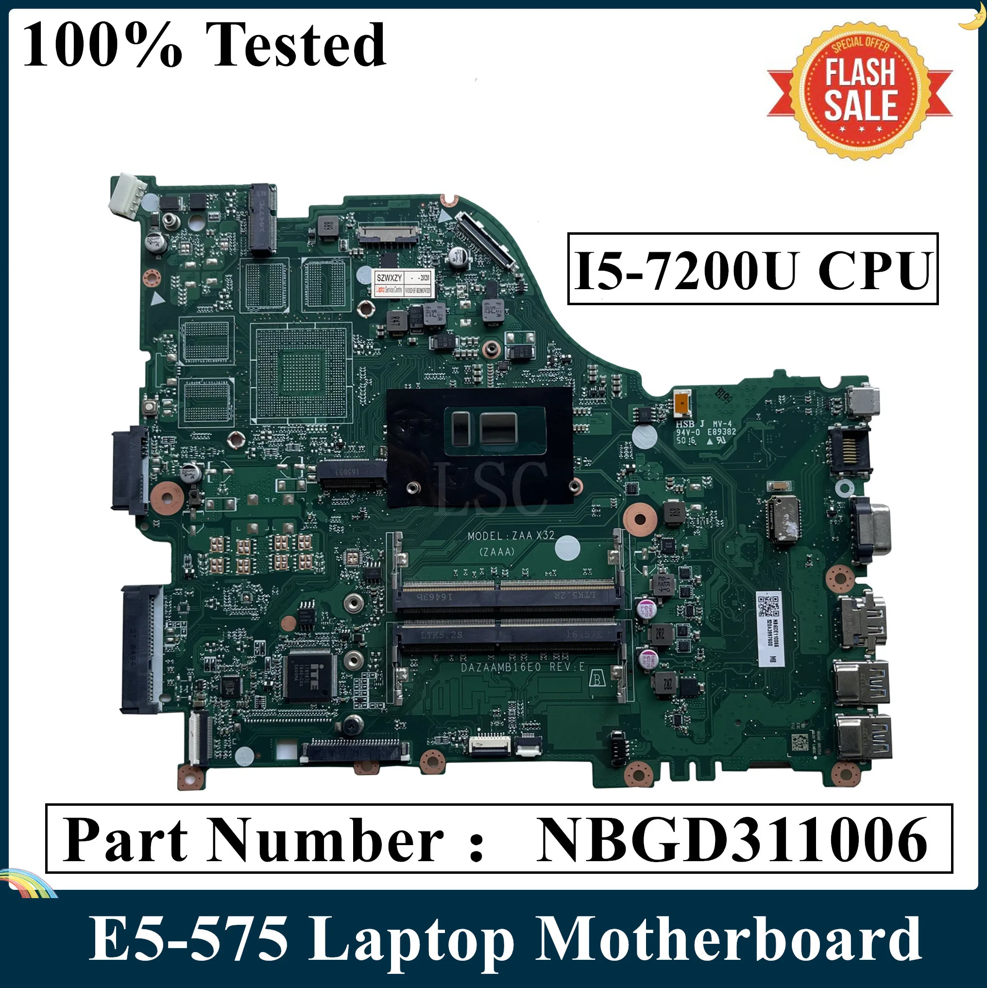 СОП для Acer Aspire E5 575 материнская плата портативного компьютера с I5 7200U Процессор