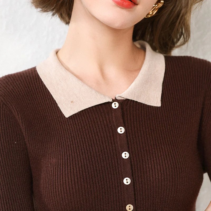 Женский короткий свитер-поло вязаный сексуальный кашемировый свитер с пряжкой