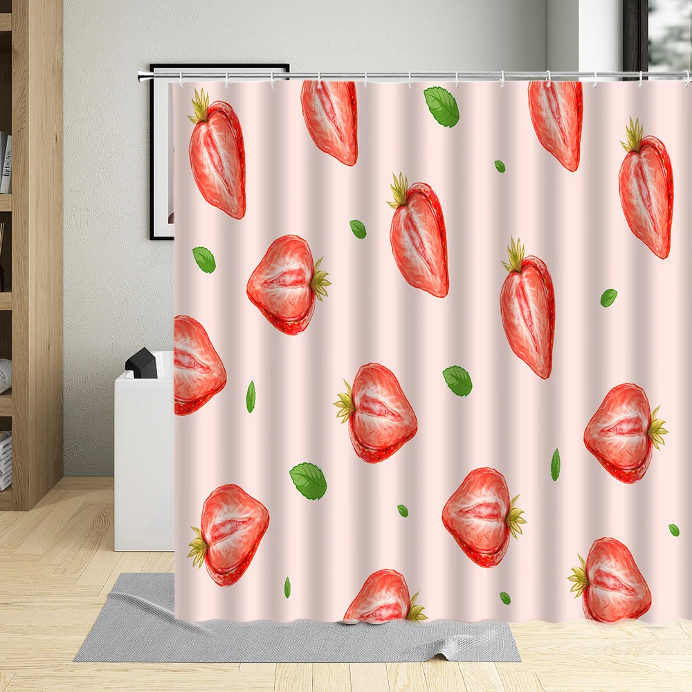 

Hand Painted Fruit Series Shower Curtain Strawberry Pineapple Watermelon Pear Decorative Cloth Bathroom Use With Hook Washable