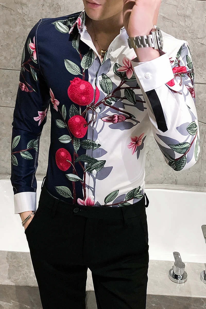 

British Style Men Floral Shirts Fashion 2020 Digital Print Casual Shirts for Men Slim Fit Night Club Prom Tuxedo Men Blouse 3XL