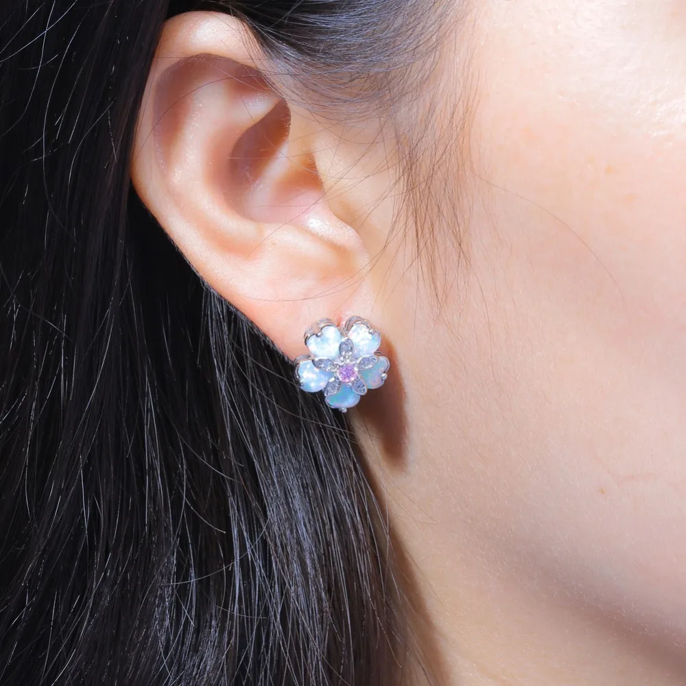 Женские серьги гвоздики с розовым топазом и фианитом вечерние из стерлингового