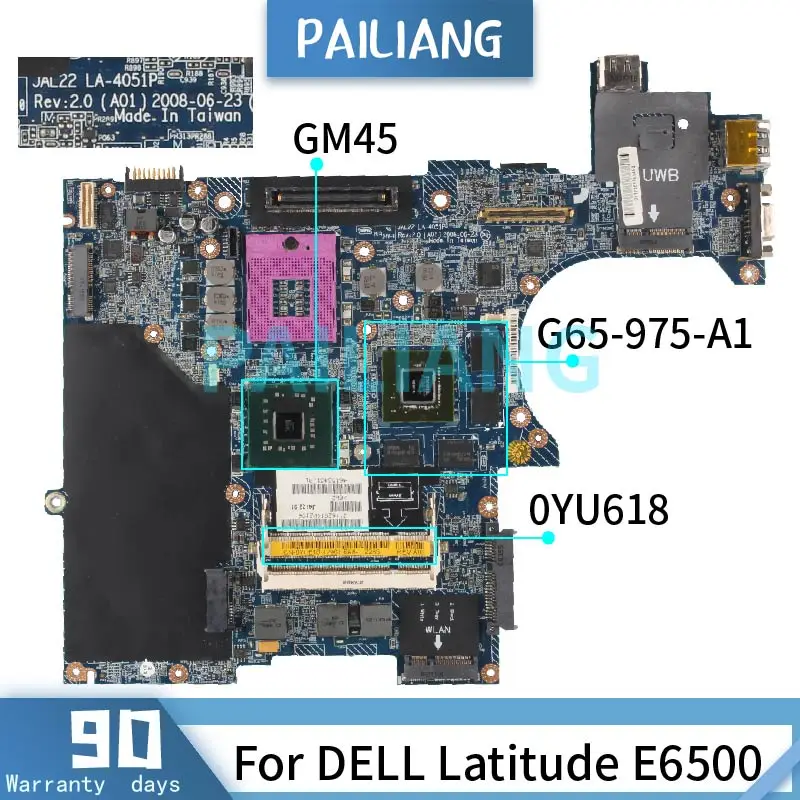 Placa-mãe do Portátil para Dell Pailiang Latitude Mainboard La-4051p Gm45 G65-975-a1 Ddr2 Tesed Ddr3 E6500 Cn-0yu618