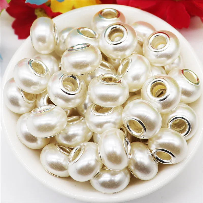 

10Pcs Light Color European Beads for Jewelry Making 5mm Large Hole Beads DIY Murano Beads Silver Plated Snake Chain for Bracelet