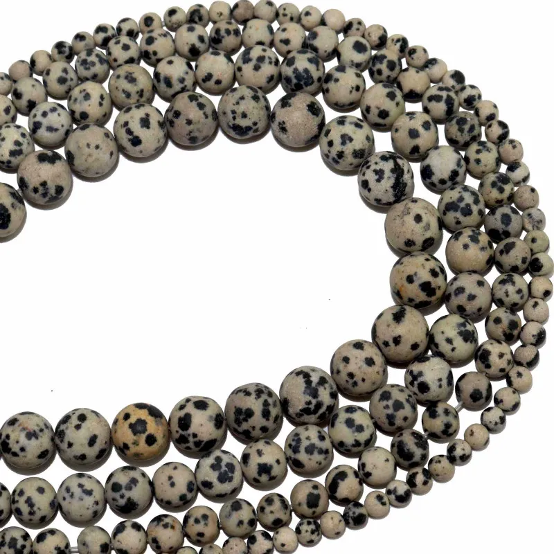 

Free Shipping Dull Polish Matte Natural Stone Dalmation Jaspers Beads 4 6 8 10 12 MM Pick Size For Jewelry Making Diy Bracelet