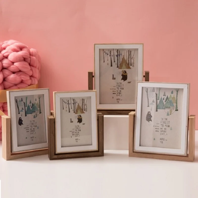 

Rotable Home Photo Frame Horizontal Vertical Format Frame Vintage Photo Inner Frame Picture Poster Double Side Table Wall Decor