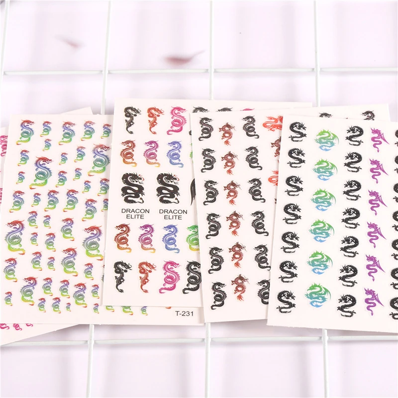 1 шт. 3D наклейка для ногтей красный черный красочный китайский дракон дизайн