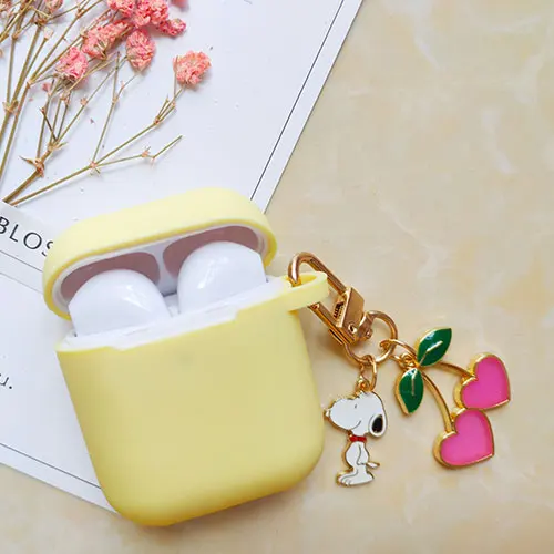 Милый корейский силиконовый чехол для Apple Airpods, чехол, аксессуары, Bluetooth наушники, мультяшный защитный чехол, вишневый собачий брелок - Цвет: yellow