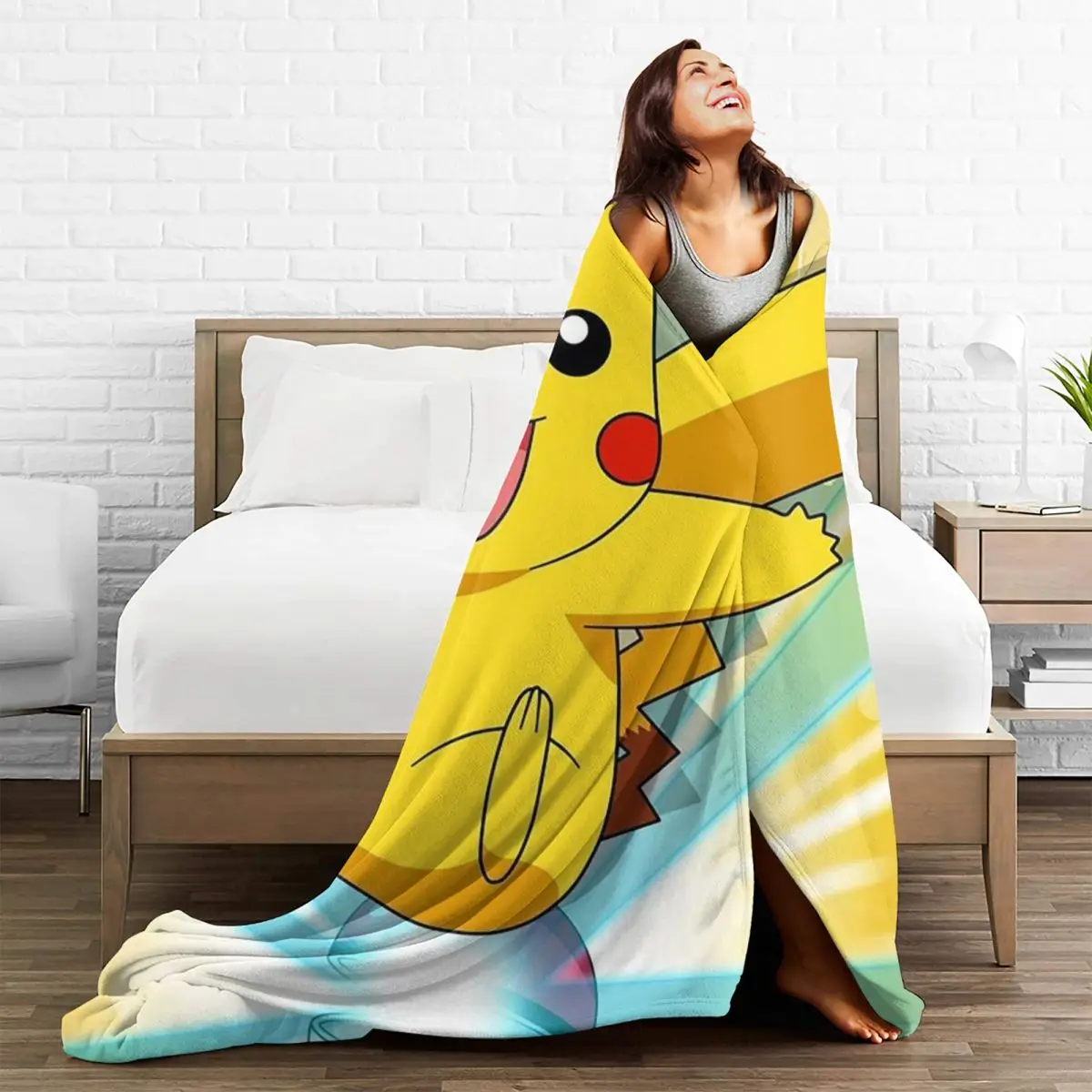Bikachu-Manta de terciopelo de Anime para cama y dormitorio, cobertor transpirable de cara bonita, superc&aacute;lido, para primavera y verano-1