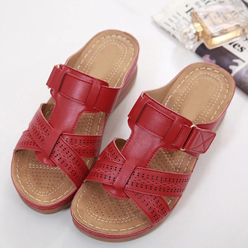 

2021 New Summer Women's Open Toe Orthopedic Sandals Retro Non-slip Breathable Leather Casual Platform Retro Shoes High Quality