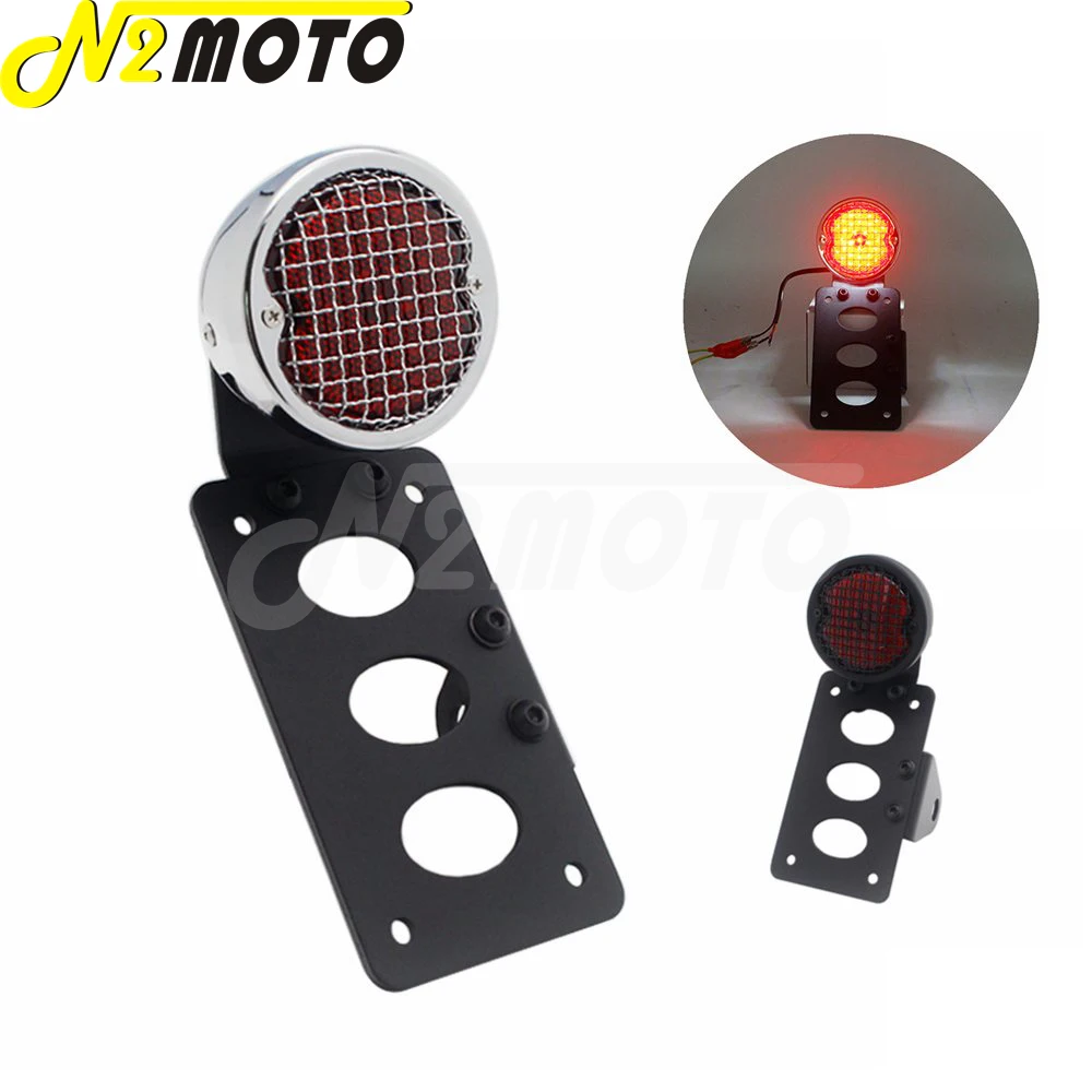 

LED Chrome Motorcycle Round Grills Side Mount License Plate Bracket Tail Light For Harley Chopper Bobber Tail Lamp Accessories