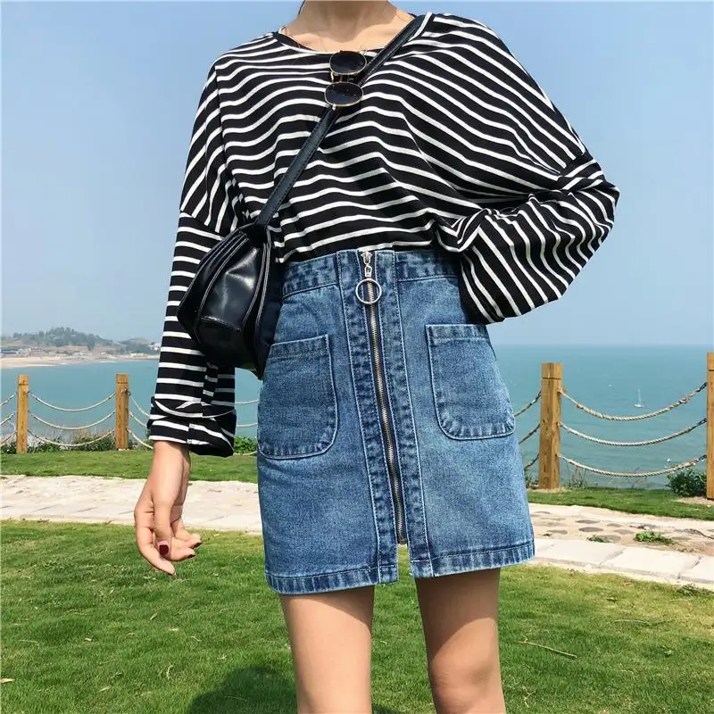 

Fashion zipper denim women mini skirt summer high waist A-line female blue jeans casual Korean high quality skirt