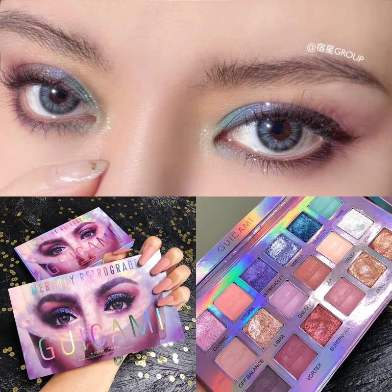 Палитра теней для век 18 цветов сияющий синий металлик мерцающие матовые