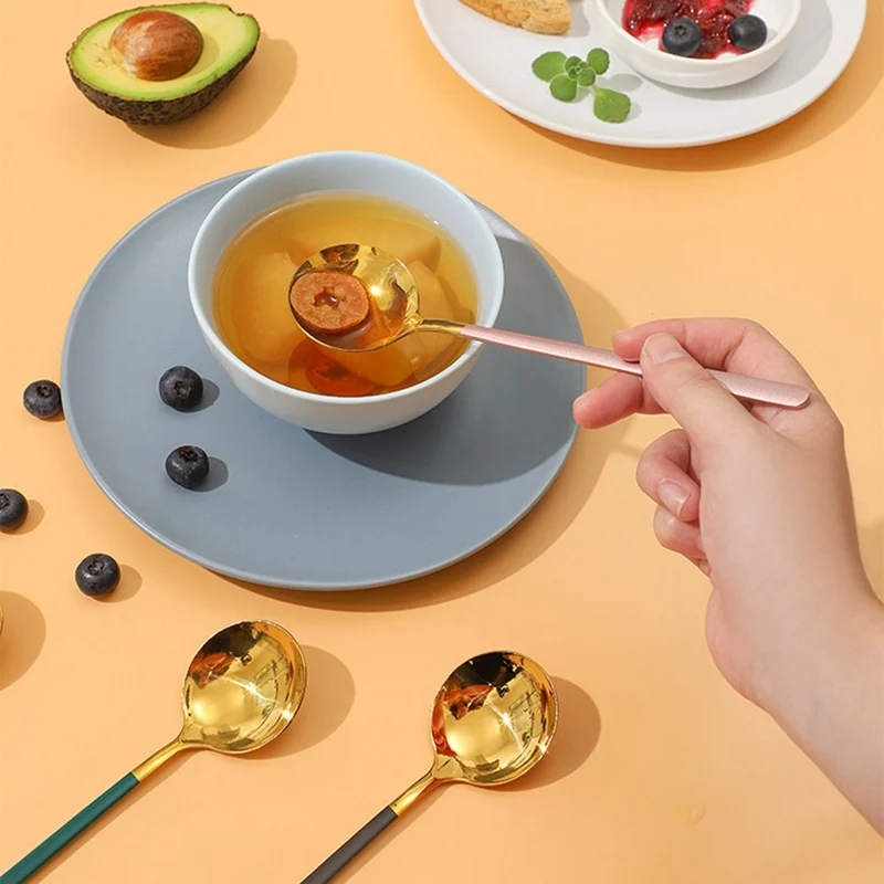 

304 Stainless Steel Dinner Spoon Colorful Soup Spoon With Long Handle Dessert Spoon For Kitchen Tableware Coffee Scoop
