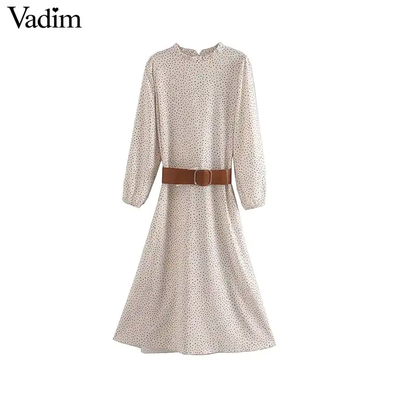 Женское элегантное платье vadim миди с принтом бантиком поясом длинным рукавом
