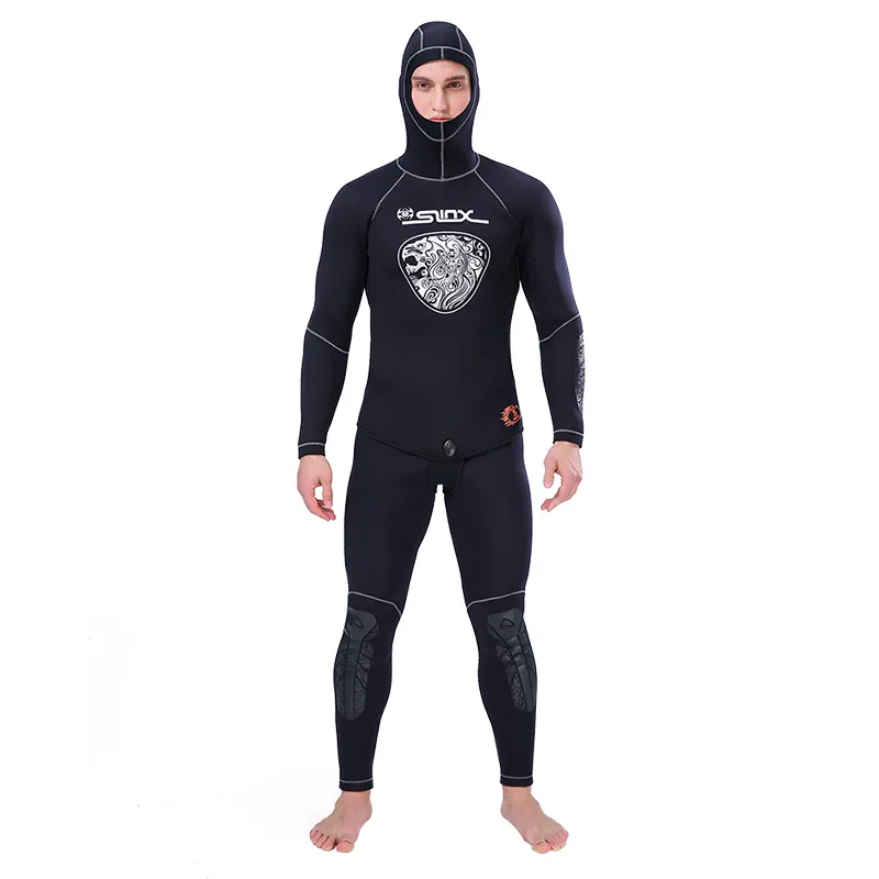 5mm Neoprene Wetsuit Men Two-Piece Diving Suit Pants Jacket Hooded Full Body Surf Spearfishing Wet Plus Size | Спорт и развлечения
