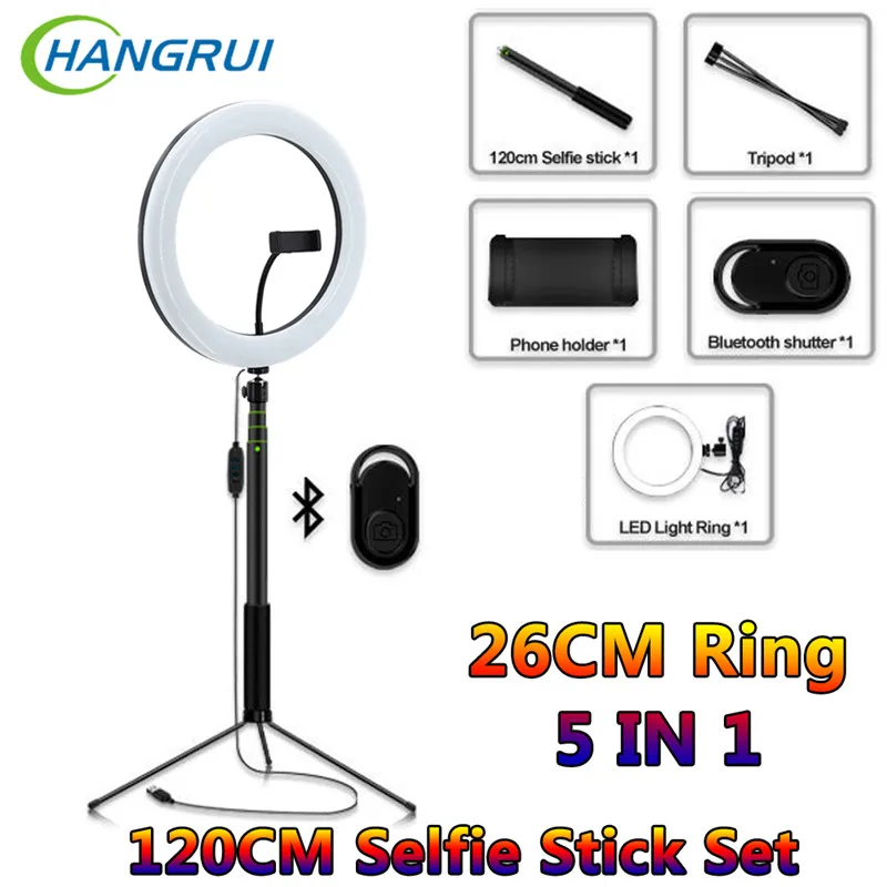 

26cm 5 In 1 Ring light Led Selfie Ring Light Phone Bluetooth Remote Lamp Photography Lighting Tripod Holder Youtube Vlog Video