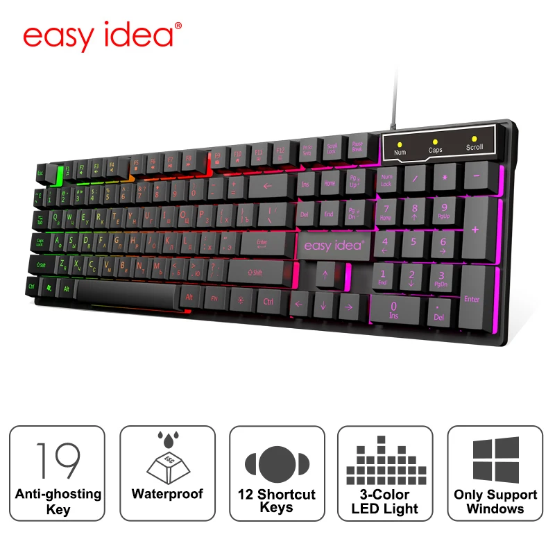 Игровая клавиатура Проводная имитация механической клавиатуры RGB с подсветкой USB 104 клавиатуры компьютерная игра эргономичная Русская клавиатура