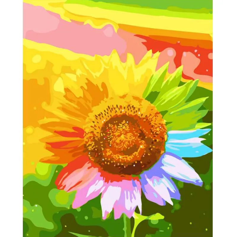 Frame Colored Sunflower Pictures By Numbers DIY Hand Painted Canvas Oil Paintings Wall For Living Room Nordic | Дом и сад