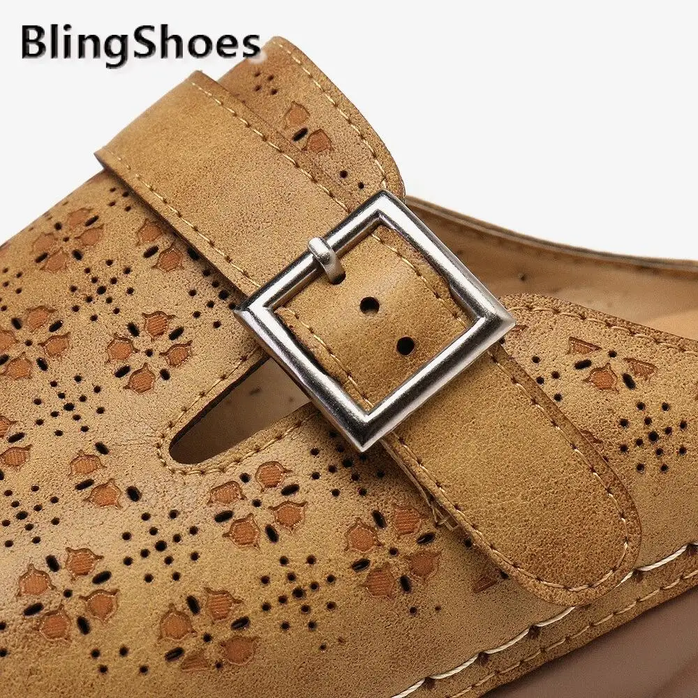

2021 new women summer slippers plus size buckle cutout round head fashion large women shoes casual outdoor ladies slippers