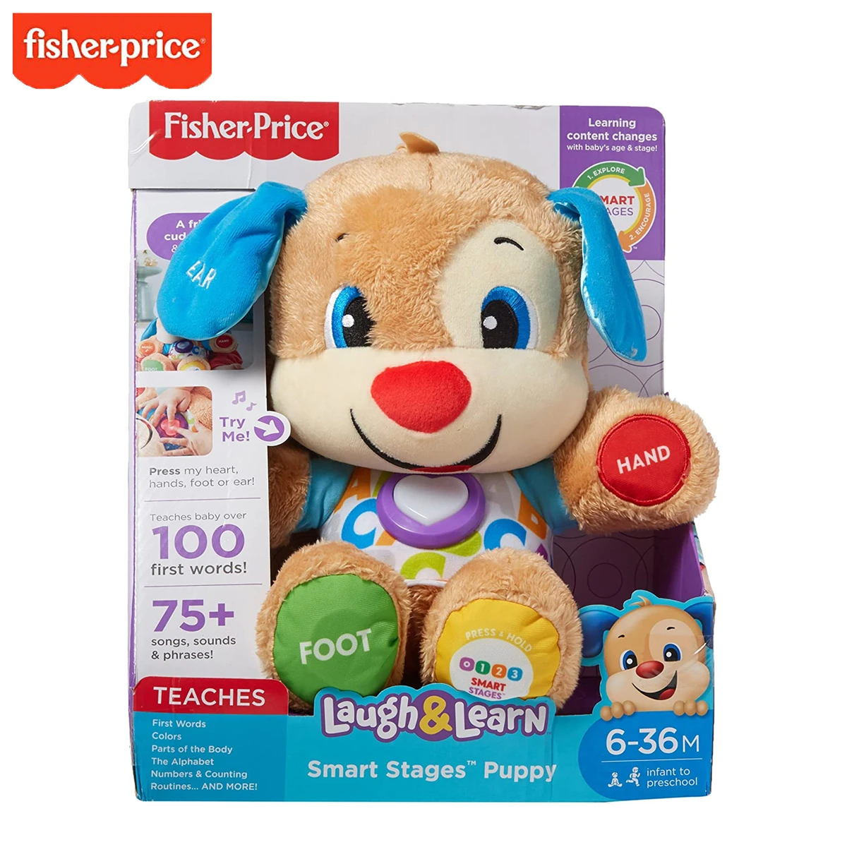 Fisher-Price смех и обучение умные сцены щенок с китайским английским 75 + песни звук