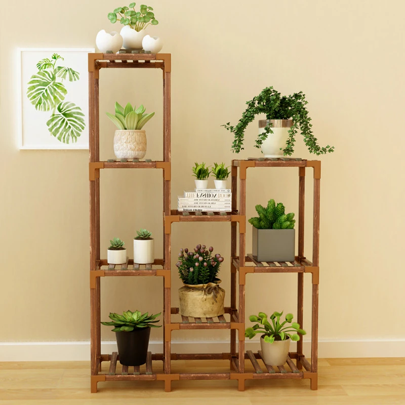 

Indoor Balcony Solid Wood Quality Storage Rack A Living Room Botany Flowerpot Frame To Ground Meaty Green Luo Simple And Easy