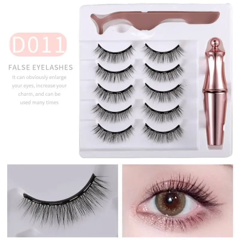 

5 Pairs Set Waterproof Sweatproof Long-lastingMagnetic Eyeliner With Eyelashes And Tweezer Long Lashes