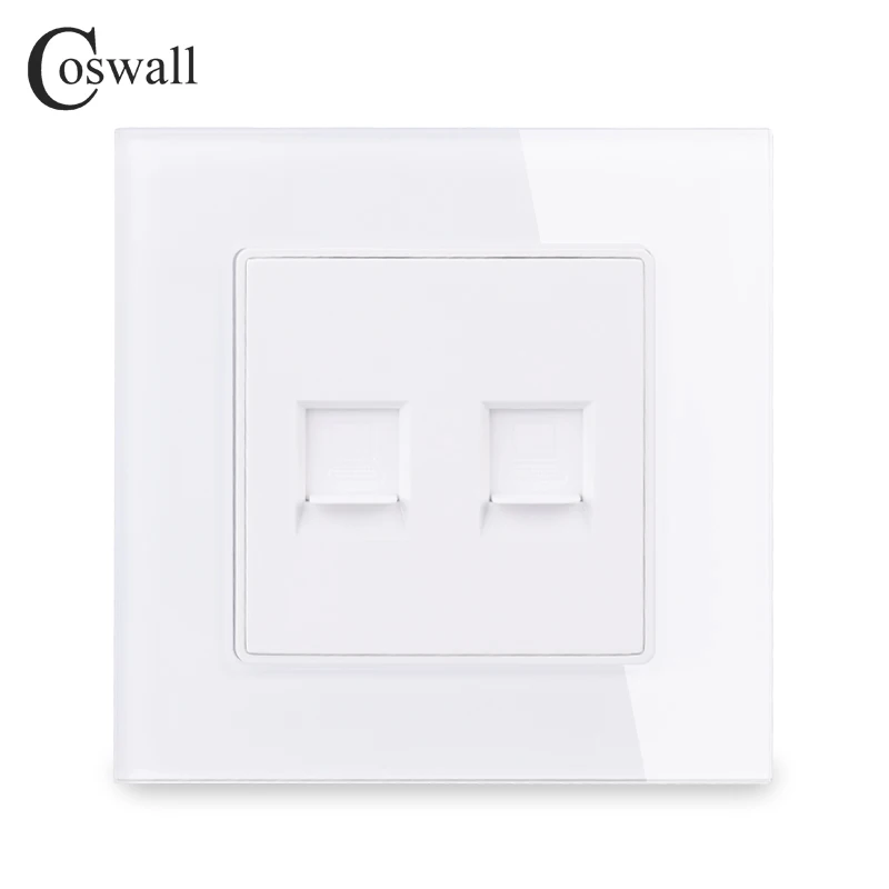 White COSWALL Кристалл Закаленное стекло панель настенная розетка двойной RJ45 CAT5E Интернет-компьютер данных разъем C1 серии - Тип: White